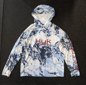 HUK Mossy Oak Pursuit Performance Fishing Hoodie Blue M - L